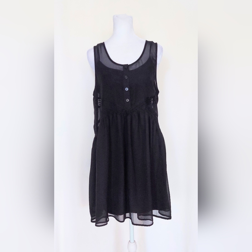 Express Sleeveless Layered Button Front Sheath Dress Black Size Medium